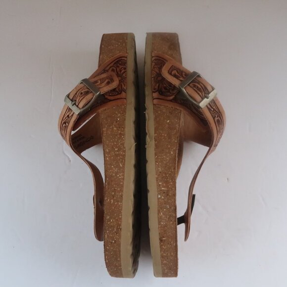 Grashius Western Hand-Tooled Comfy Thong Sandals Sz 7 Color  Color Brown - Picture 9 of 12